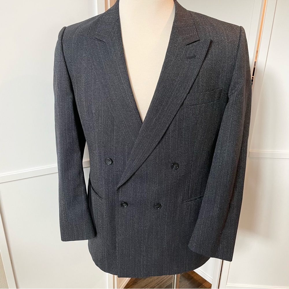 Giorgio Sant Angelo Mens Double Breasted Suit Jacket Gray Blue Stripe Wool 42